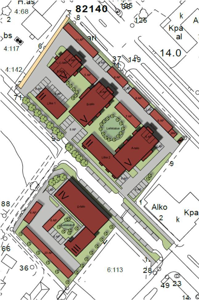 12 Kuva 15.Kaavaluonnoksen havainnekuva. Kuva 16. Kaavaluonnos 17.08.2012. 6.2 KAAVARATKAISU Asemakaavaehdotuksessa, joka on päivätty 8.3.