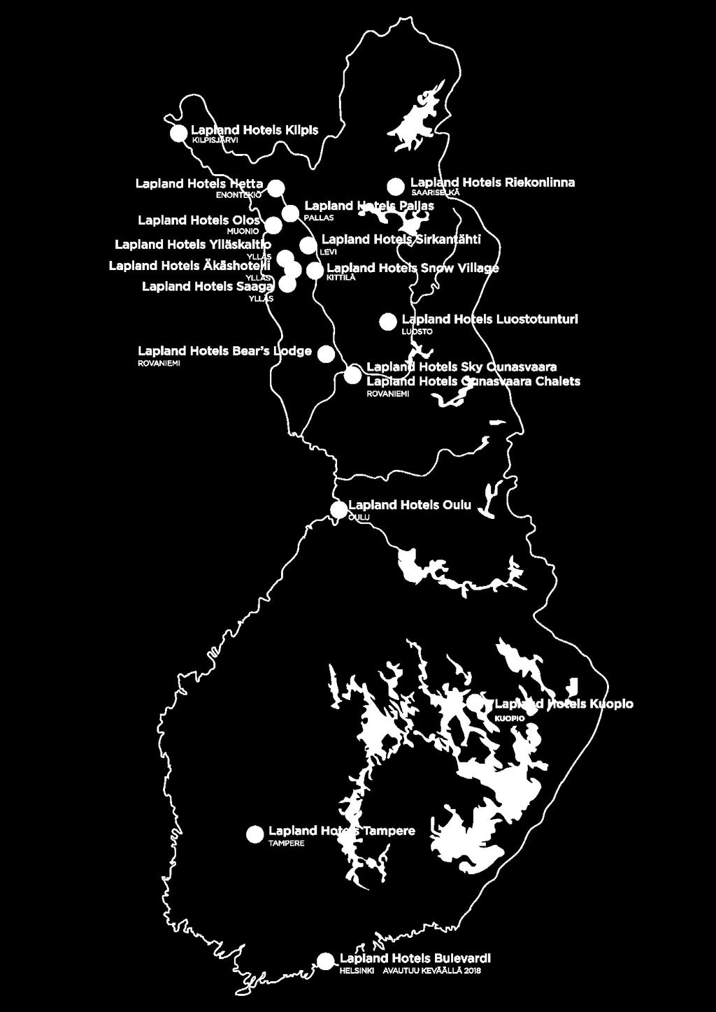 Lapland Hotels Sirkantähti, LEVI Lapland Hotels Ylläskaltio, YLLÄS Lapland Hotels Äkäshotelli, YLLÄS Lapland Hotels Snow Village, LAINIO YLLÄS PALLAS OLOS LUOSTO ROVANIEMI Lapland Hotels Saaga, YLLÄS