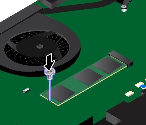 7. Aseta uusi M.2 SSD -asema liitäntäreuna edellä korttipaikkaan. Työnnä M.2 SSD -asema varovasti korttipaikkaan noin 20 asteen kulmassa. Käännä M.