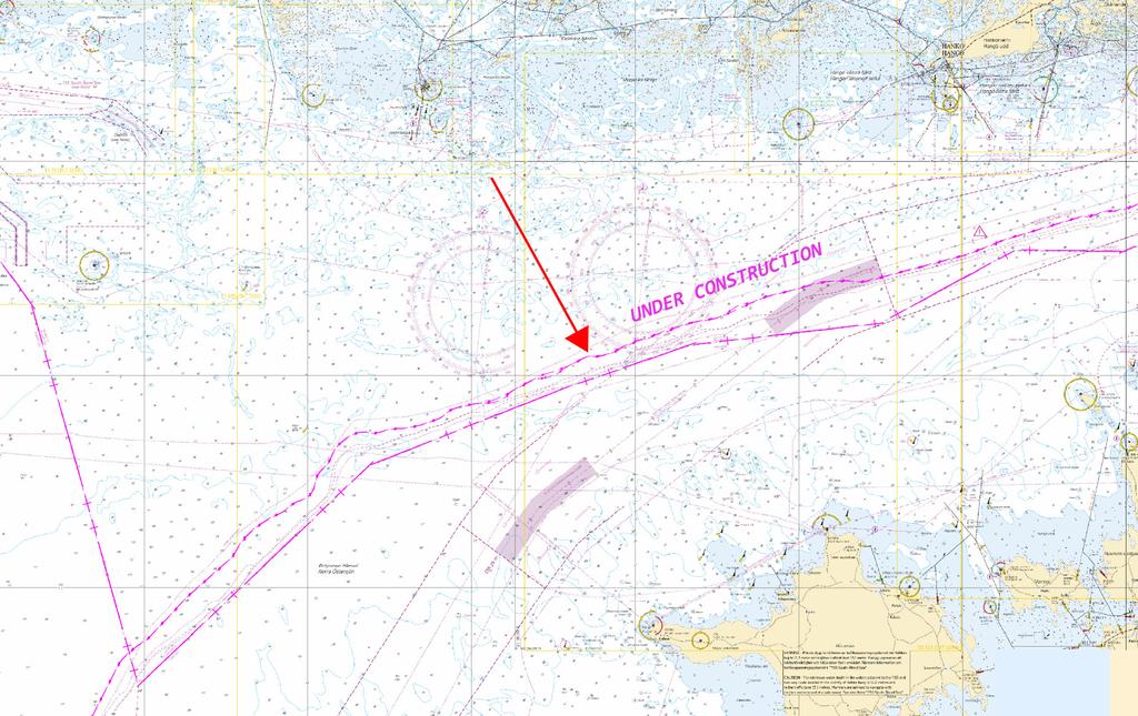 Kuva viitteeksi, karttaotteet ei merikartan mittakaavassa / Bild för referens, kortutdrag inte i sjökortets skala / Image for reference, chart extracts not to scale of chart ( Nord Stream/FTA,