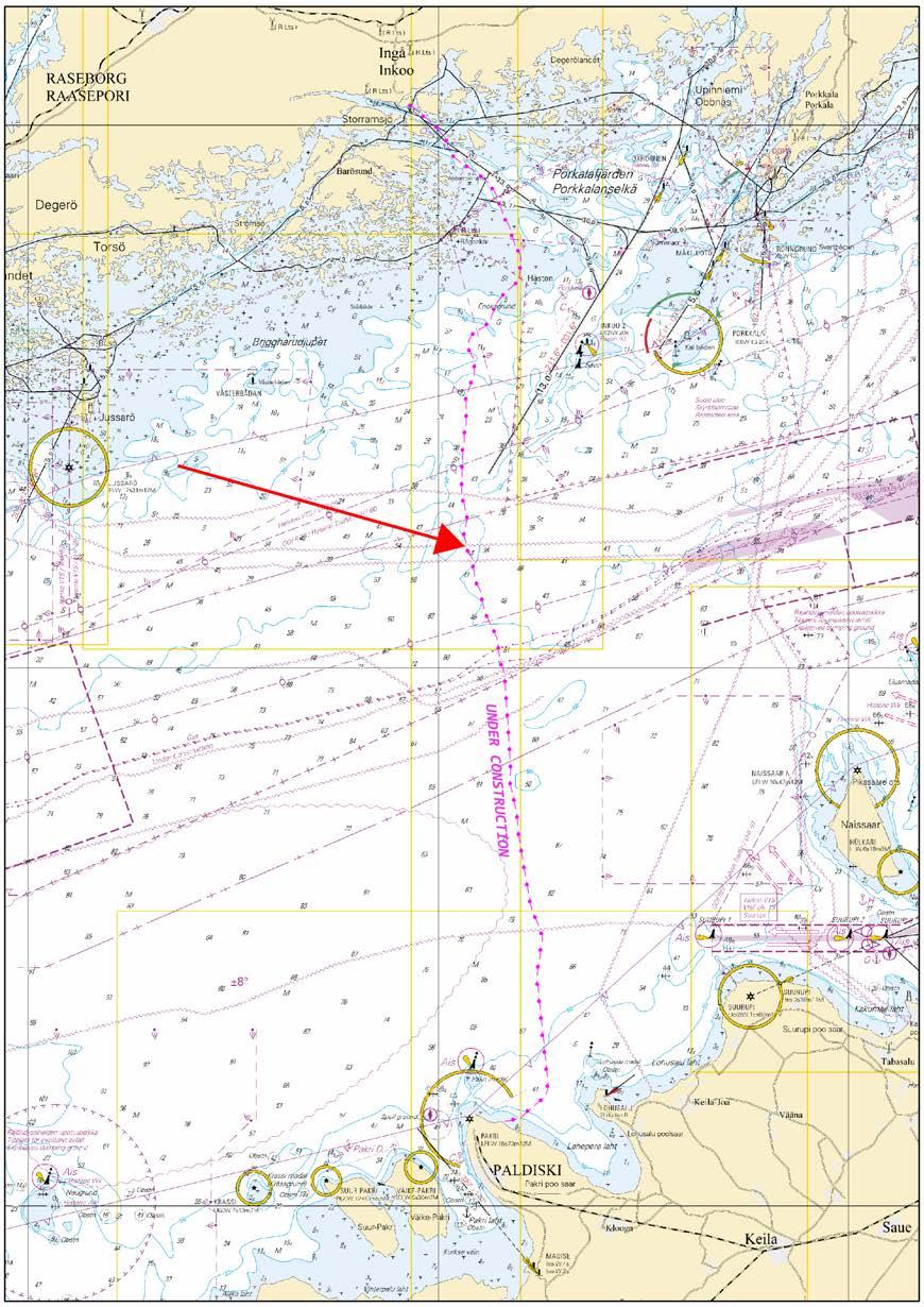 Kuva viitteeksi, karttaotteet ei merikartan mittakaavassa / Bild för referens, kortutdrag inte i sjökortets skala / Image for reference, chart extracts not to scale of chart ( Baltic Connector Oy,