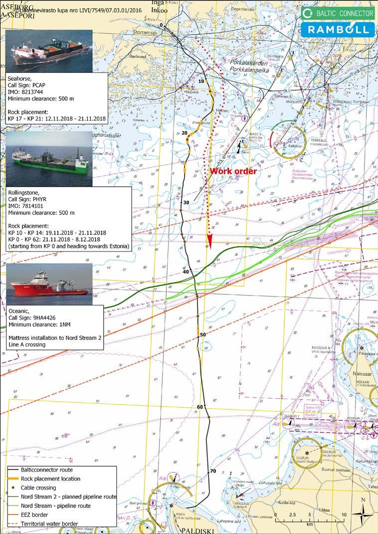 Vessels Seahorse, Rollingstone and Oceanic will perform rock placement on several locations along the pipeline between Inkoo, Finland and Paldiski, Estonia.