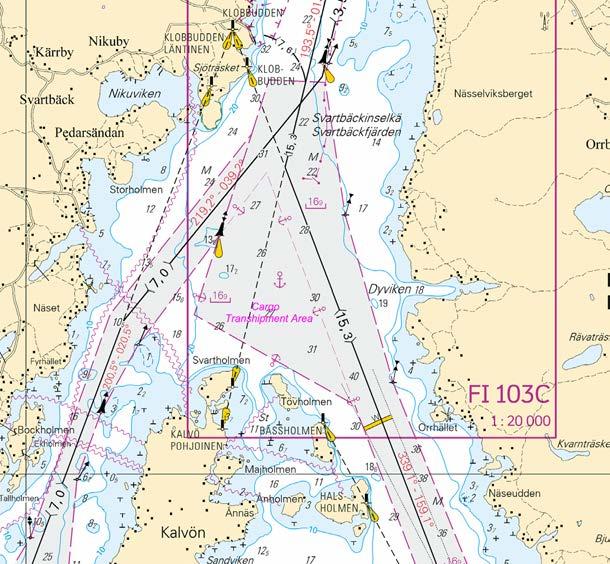 95'E 2 Kuva viitteeksi, karttaotteet ei merikartan mittakaavassa / Bild för referens, kortutdrag inte i sjökortets skala / Image for reference, chart extracts not to scale of chart 3 17,