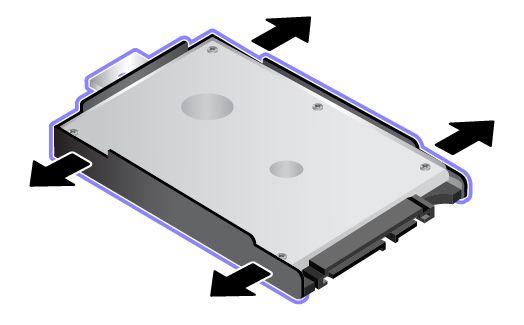 7. Irrota kiintolevyaseman tai SSD-aseman kehikko. Kiinnitä sitten kehikko uuteen kiintolevyasemaan tai SSD-asemaan. 8.