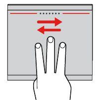 Lähennys kahdella sormella Voit lähentää asettamalla kaksi sormea kosketuslevylle ja liu'uttamalla niitä kauemmas