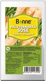 Porkkanapitoisuus 100 % Energiaa 141 kj/33 kcal 0,17 g josta tyydyttynyttä < Hiilihydraatteja 8,5 g josta sokereita 5,4 g Ravintokuitua 2,5 g 0,7 g 0,04 g Tuotenumero 2526 Bataattisose, 1 L