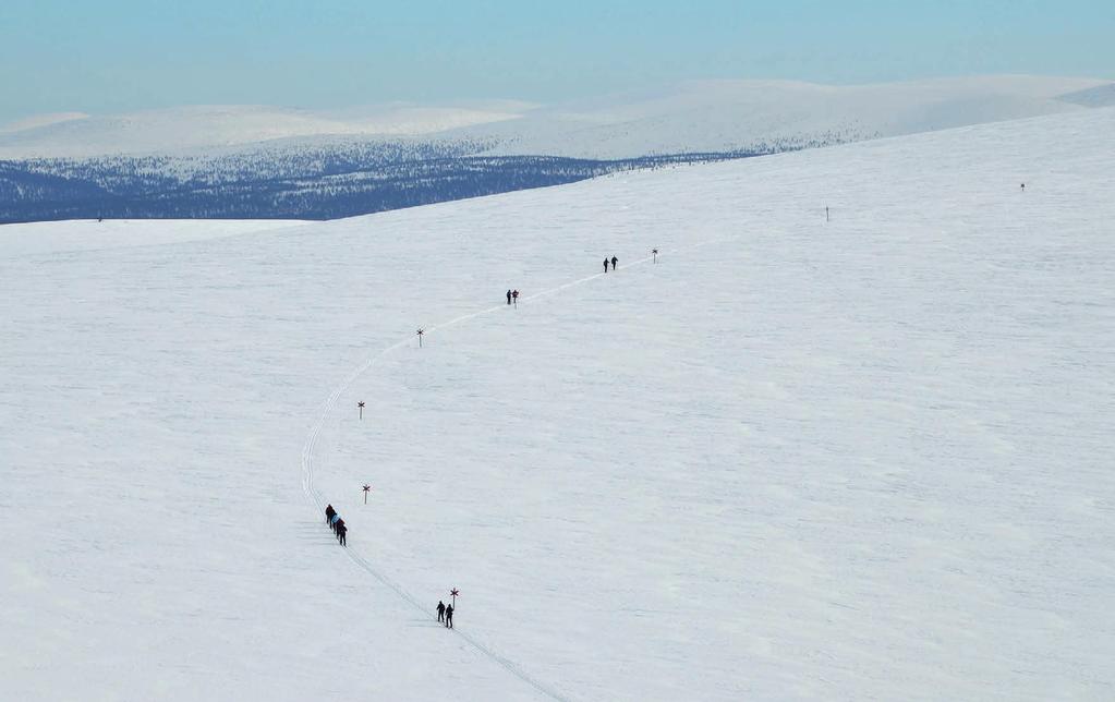 Kiilopäältä Rautulammelle menevällä reitillä noustaan ylös Raututuntureille.