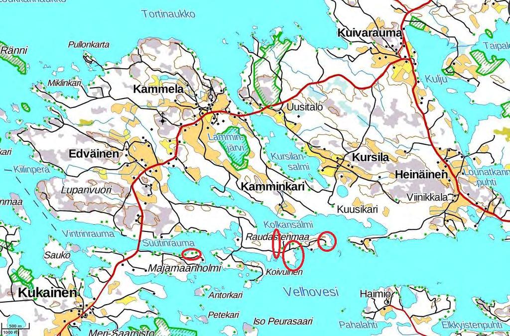 3 (16) 1. Selvitysalue Kartta 1 Selvitysalueet sijaitsevat Uudessakaupungissa, kaupungin keskustasta luoteeseen, makeavesialtaan luoteisessa osassa.