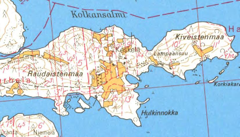 Kuva 6. Vuoden 1968 tilajaotuskartta ilman nykytilanteen kiinteistörajoja. Kuva 7. Rantojen mitoituskertoimet 4.3.