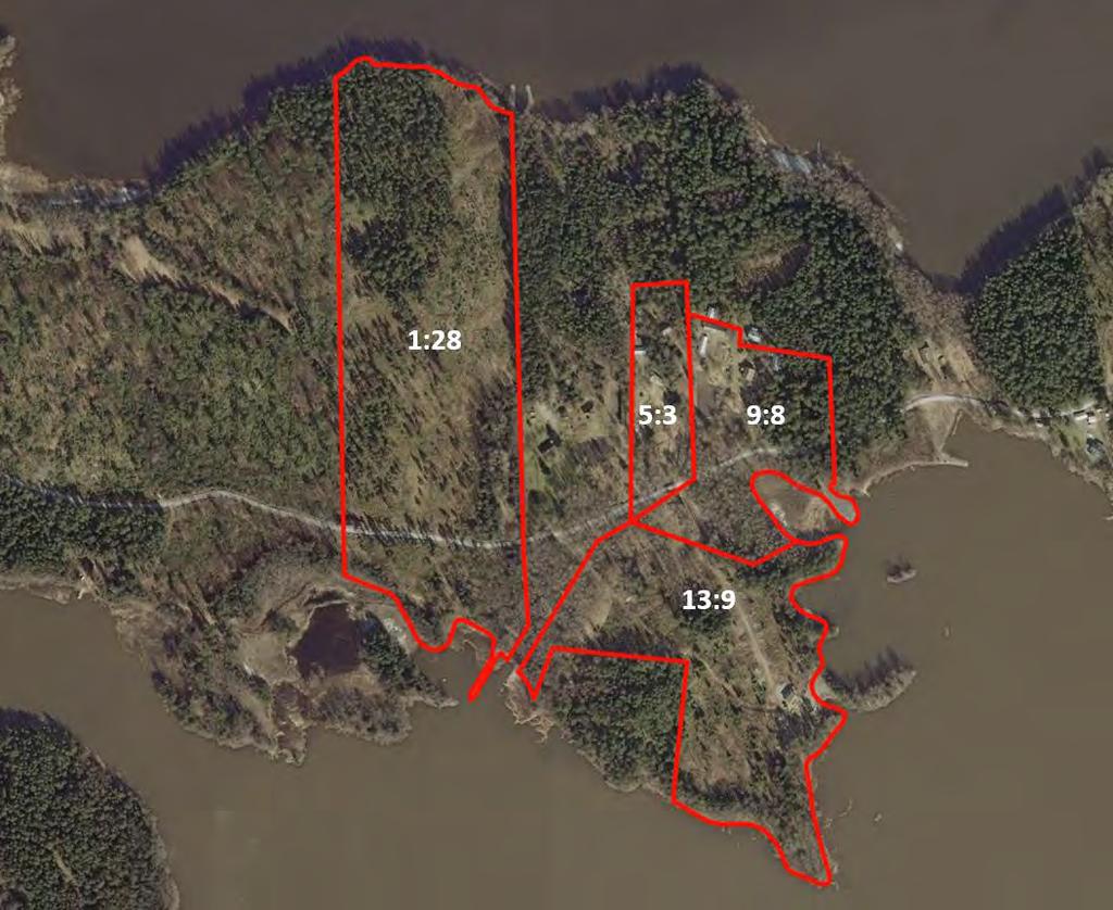 Tilan 5:3 rakennusten yhteenlaskettu ala 106 m². Tilalle 13:9 on rakennettu ELY-keskukselta saadulla poikkeamispäätöksellä 25 m² suuruinen vapaa-ajan asunto (valmistunut 2010).