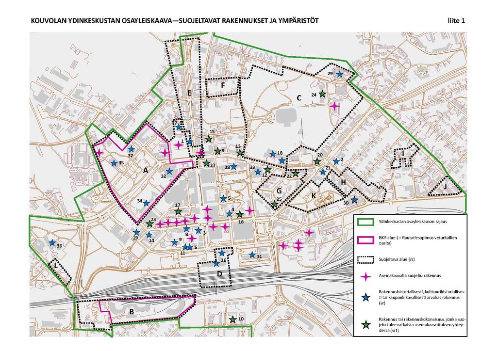 maamerkkirakennukset loisivat akselille eteläisen päätteen ja aukiolle selkeän hahmon. Toinen jalankulkuakseli johtaisi kaupungintalon aukiolta Pohjolatalon läpi Kymenlaaksontien yli Kouvolatalolle.