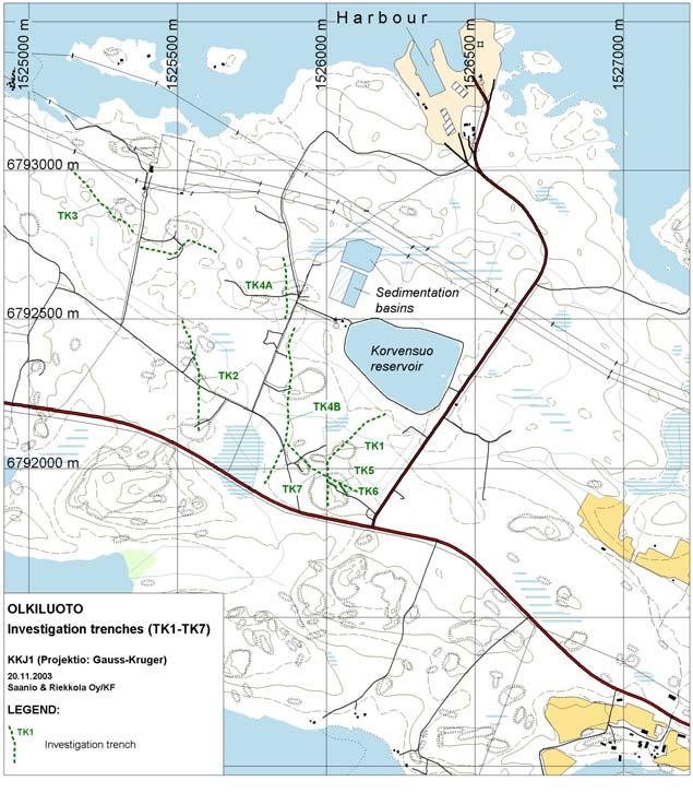 4 Figure 1-1. Location of the investigation trenches at Olkiluoto. OL-TK7 Z (m) 16.000 14.000 12.000 10.000 8.000 6.000 4.000 2.000 0.