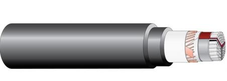 d) AXMK-PE 0,6/1 kv (Kuva 4) on aurattava luja PEX-eristeinen alumiinivoimakaapeli, jossa PE-vaippa antaa hyvän ulkoisen suojan.