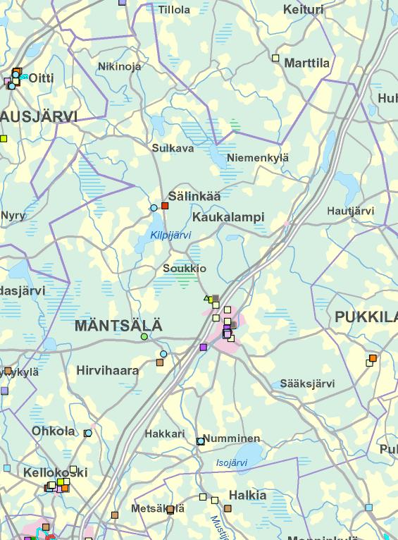 alle 500m halkaisijaltaan - Yli 70% Mäntsäläläisistä asuu noin 5km