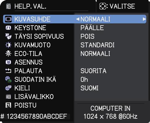 PINO-valikkoasetukset 3.3 Lampun toimintatilan valitseminen Valitse lampun toimintatilaksi joko DUAALI tai VAIHTO. 1.