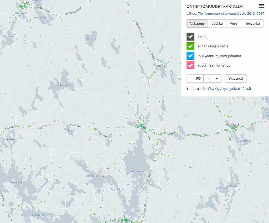 Keuruun liikenneonnettomuustilastot Lähde: Tieliikenneonnettomuustilastopalvelu (linkki), Strafican karttapalvelu (linkki) 30