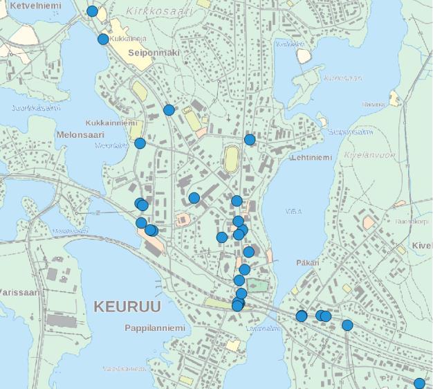 Keuruun ongelmakohteet kartalla Vastaajat arvioivat Keuruun liikenneturvallisuusarvosanaksi 7,5