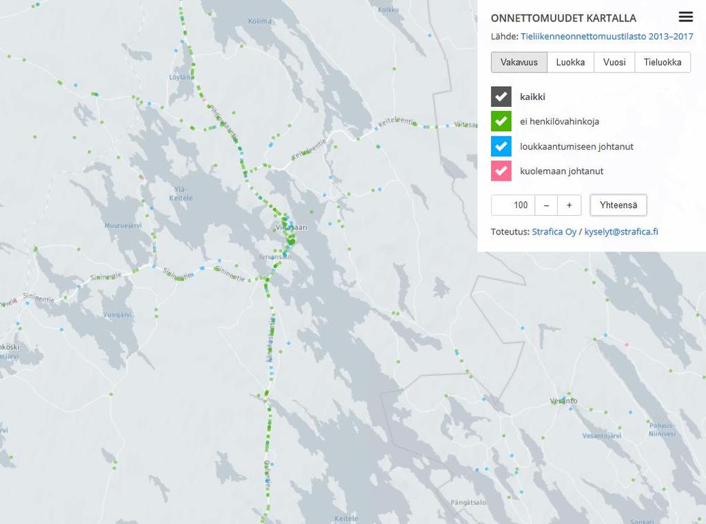 Viitasaaren liikenneonnettomuustilastot Lähde: Tieliikenneonnettomuustilastopalvelu (linkki), Strafican karttapalvelu (linkki) 30