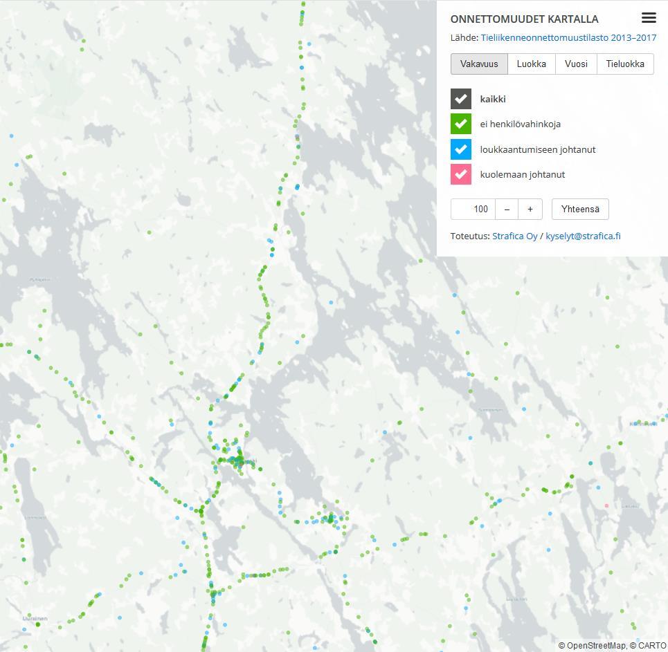 Äänekosken liikenneonnettomuustilastot Lähde: Tieliikenneonnettomuustilastopalvelu (linkki), Strafican karttapalvelu (linkki) 60