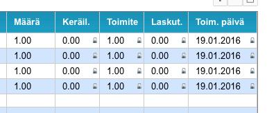 29! (! 50) 4.7. Laskun luominen tilauksesta Luo lasku -nappia painamalla ohjelma tekee sinulle laskun kaikista toimitetuista tuotteista.