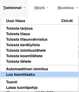 Kuvassa näkyy, että tuotteita on toimitettu kaikilla rivillä yksi, mutta laskutettuarvo on nolla.