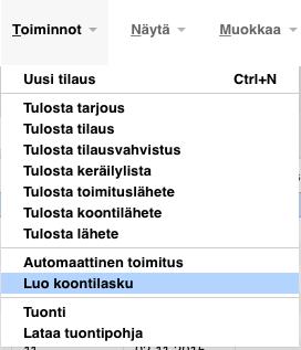 Kuvassa näkyy, että tuotteita on toimitettu kaikilla rivillä yksi, mutta laskutettuarvo on nolla.