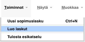 49! (! 50) 9.2. Tuoterivien syöttäminen sopimuslaskuun Kun Eebu tekee sopimuslaskusta laskuja, se kopioi sopimuslaskulta kaikki tiedot sellaisenaan oikealle laskulle.