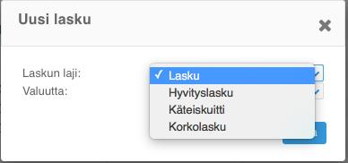 ! 8 (! 50) 2. LASKUTUS (JA MYYNTIRESKONTRA) 2.1. Uusi lasku Valitse vasemmasta sivuvalikosta Laskutu