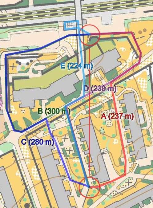 Rata A / 1-2 Asemalle B ja C houkuttelevat, mutta A ja D ovat nopeampia - metsäosuudella on hyvä polku ja alamäki.