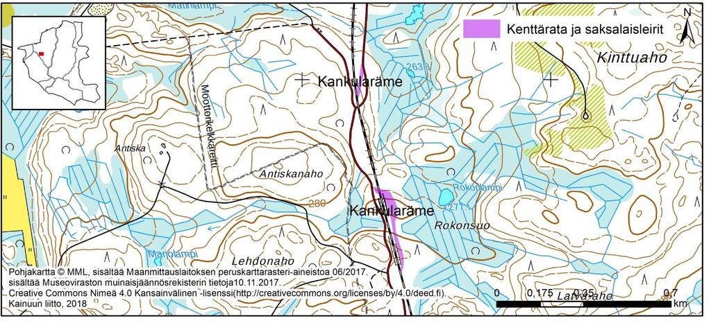 Junnojärven asema (1000034374) Kuva 7 Kohde sijaitsee noin 32,4 kilometriä Suomussalmen Ämmänsaaren kirkosta luoteeseen, Lipontien molemmin puolin, Päävaaran talosta länsiluoteeseen.