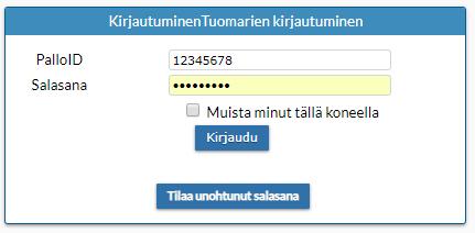 omilla tunnuksilla (PalloID + salasana) tai -