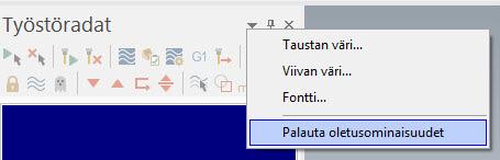 14 MASTERCAM X8/ Operaationhallinnan Työstöradat-välilehden käyttö VIHJE: Samasta pudotusvalikosta voi vaihtaa viivan ja fontin ominaisuuksia.