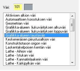 Huomaat, että Geometrian värin valintana on tällä hetkellä väri numero 1.