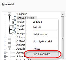 8 Toista edellistä vaihetta kunnes olet lisännyt viisi Analysoinnin toimintoa työkaluriville. Työkalurivin tulisi näyttää samalta kuin kuvassa oikealla. Työkalurivi on vaakatason suuntainen.