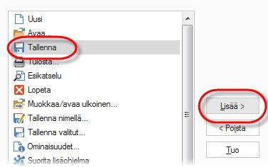 32 MASTERCAM X8/ Työtilan mukauttaminen 4 Varmista, että oikean näppäimen valikot -listalta Erotin on valittuna ja lisää Tallenna-toiminto siihen klikkaamalla Lisää.