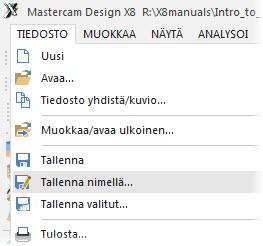 YKSITTÄISEN TIEDOSTON VIENTI 45 7 Avaa 2D-viiste_kaaret.MCX-8 ja huomaa, että tiedosto sisältää nyt vain valitsemasi kaaret. HUOM: Jos ohjelma kehottaa sinua tallentamaan muutokset 2Dviiste.