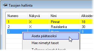 Tässä harjoituksessa vaihdetaan päätaso. 1 Avaa tarvittaessa Hiustenkuivaaja.MCX-8 ja siirry Tasojen hallintaan.