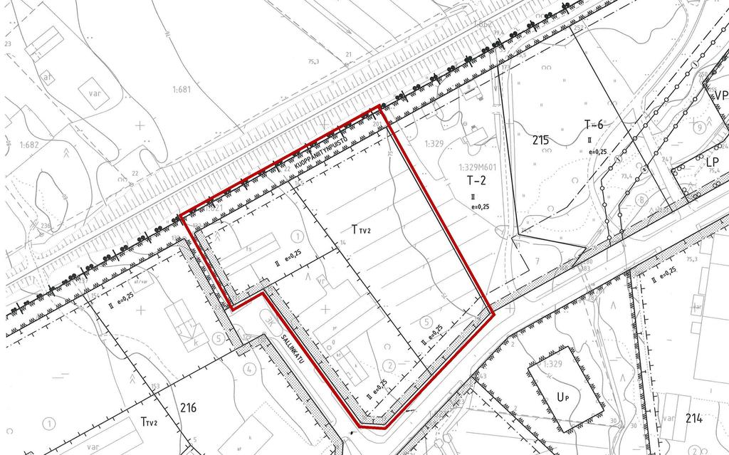 LIITE 1 VOIMASSA OLEVA ASEMAKAAVA ON VUODELTA 1973 NYKYISEN ASEMAKAAVAN KORTTELIN 215 TONTTEJA 1,2 JA 5 KOSKEVA MÄÄRÄYS T TV2 Yhdistettyjen teollisuus- ja varastorakennusten korttelialue