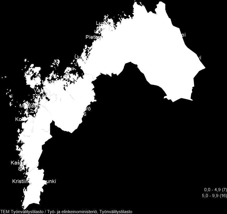 Sysselsättningsläget kommunvis i Jakobstadsregionen 12.