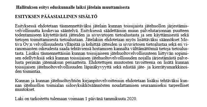 Lainvalmistelun tilanne Jätelain 2-vaiheinen uudistus 1.