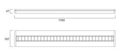 Ominaisuudet Mitat mm Pinta-ja ripustusasennettava 200x1200mm LED 27W, 28W, 29W, 52W, 53W ja 54W 3100-6000lm Energiatehokas valaisin, jopa 120lm/W Alumiinioptiikka+prismahäikäisysuoja tai