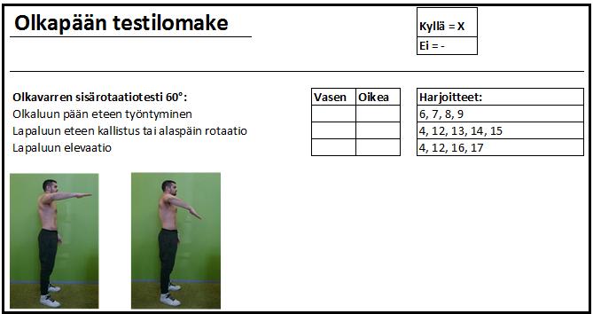 8 toisiinsa niin, että testilomaketta seuraamalla fysioterapeutti saa suoraan harjoitteet harjoitteluoppaasta.