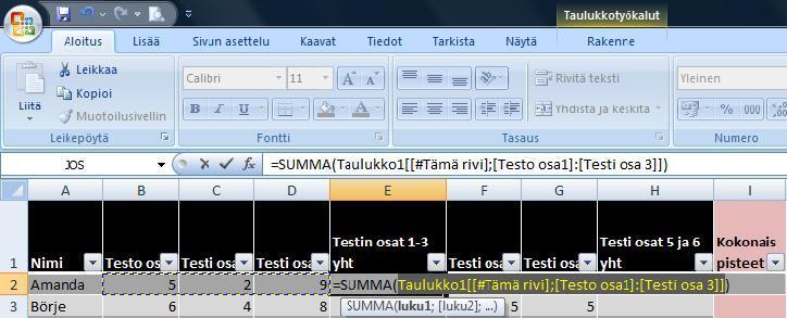 summa napin takaa Excel ehdottaa, mistä