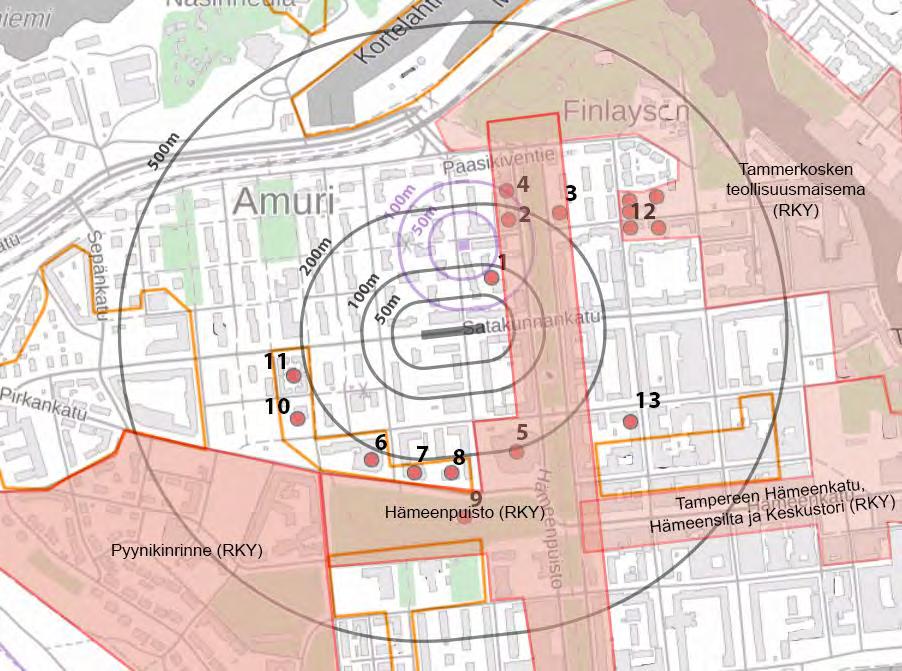 Oranssilla rajauksella Pirkanmaan maakunnallisesti arvokkaat kulttuuriympäristöt.