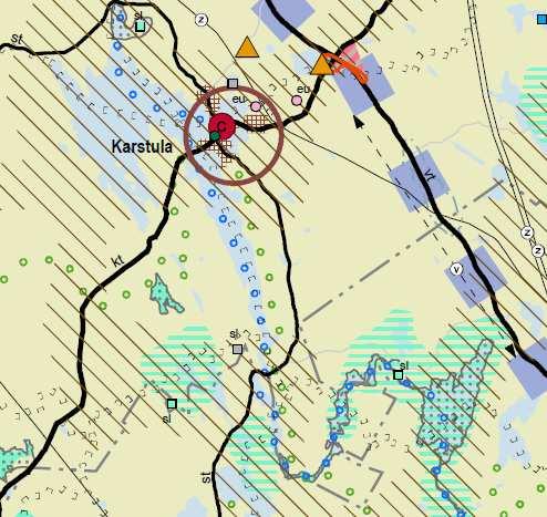 7 - Natura 2000 -alue kohde: Särkijärvi ja Iso Metsälampi (56) Ylin (58) - luonnonsuojelualue kohde: Särkijärvi - Iso Metsälampi (78) - keskustatoimintojen alue (C); Karstulan kirkonkylä KAAKKOISOSA