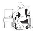 Kallistus VAROITUS: ÄLÄ kallista pyörätuolia ilman avustajaa. Kallistaessa pyörätuolia taaksepäin, avustajan tulee pitää kiinni pyörätuoln kiinteästä (ei irrrotettavasta) osasta.