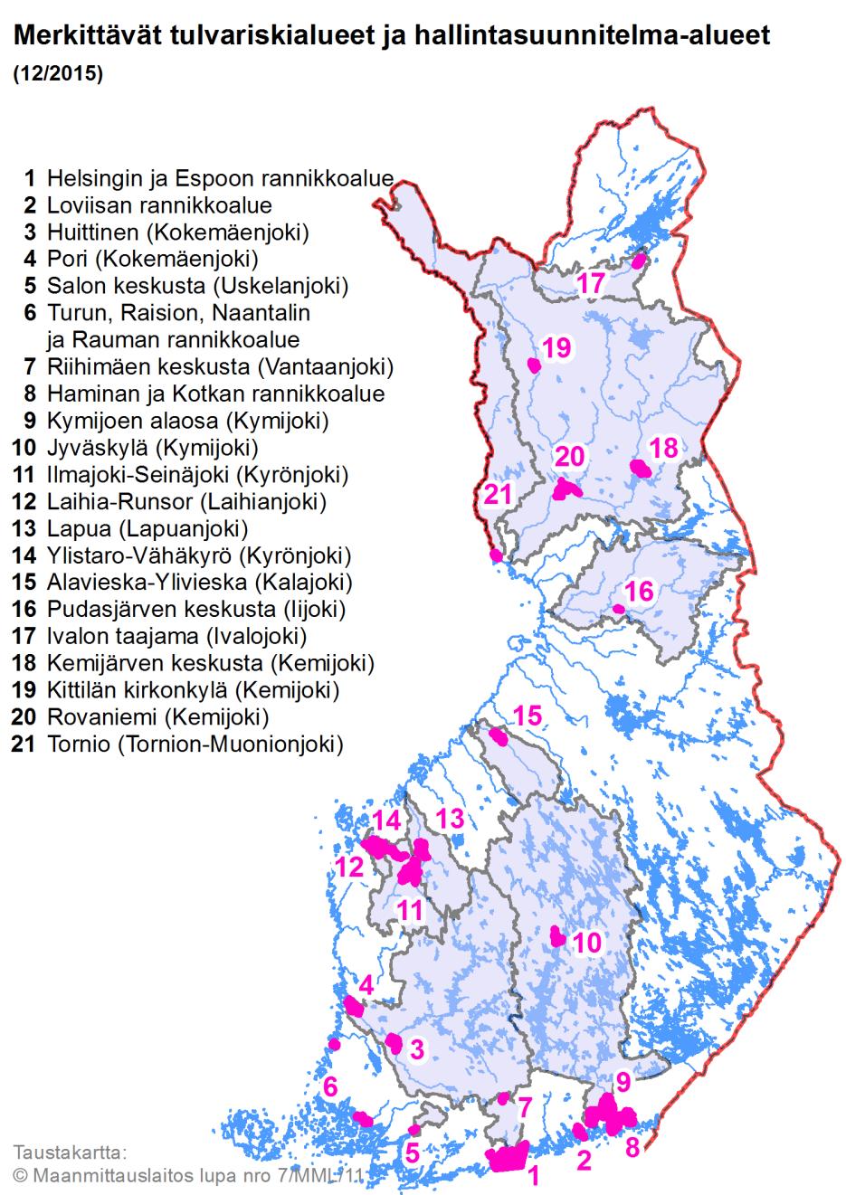 Merkittävät tulvariskialueet 1. suunnittelukierroksella Merkittävät tulvariskialueet nimetty 20.12.