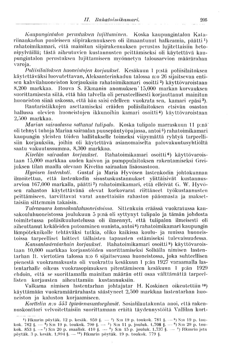 205 Kaupungintalon perustuksen lujittaminen.