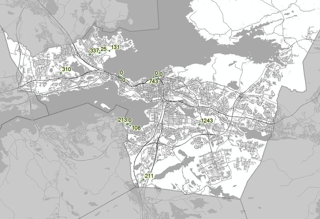 Kuva 5. AK tonttikaupat. Kartalla esitettyjen lisäksi työssä on analysoitu myös kaupungin luovuttamat tonttikaupat.