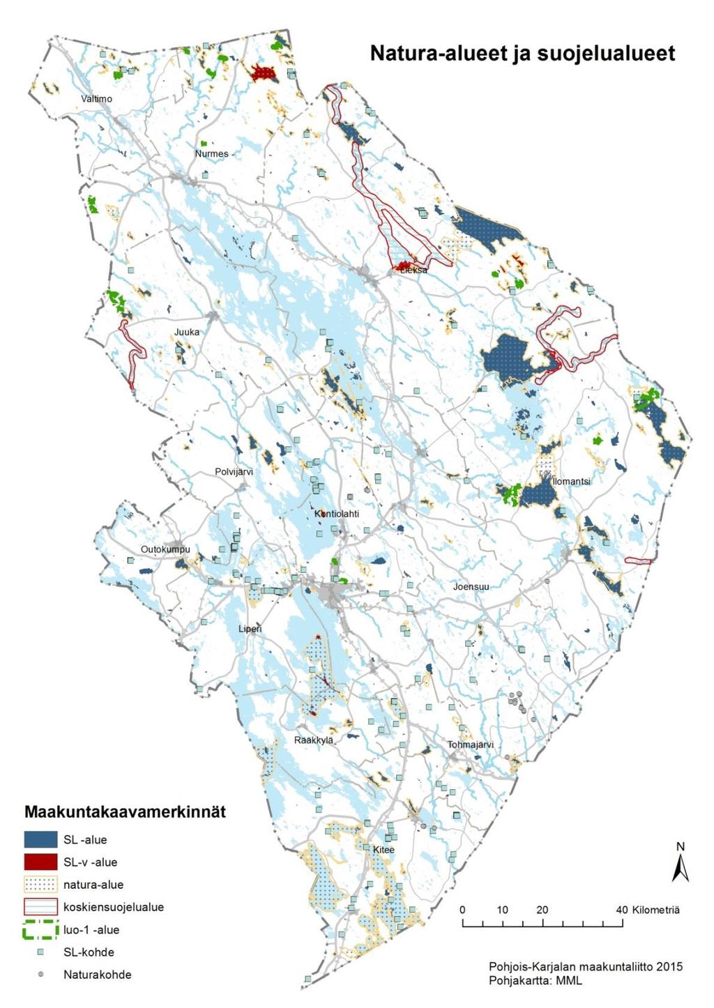 Seudullisesti merkittäviä virkistysalueita luonnonsuojelualueilla (SL-v -merkintä) on merkitty kaikkiaan seitsemän kappaletta, joilla korostetaan suojelualueen virkistyskäytön merkitystä.